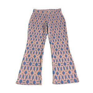 ZARA Pants Womens Large Pink Jacquard Knit Geometric Print Kick Flare Boho NWOT